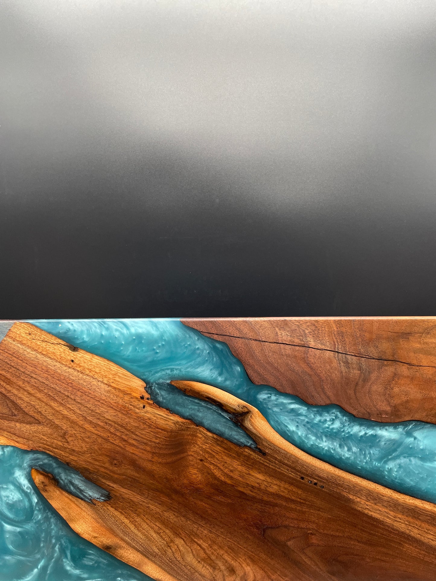 12" x 20" Black Walnut Wood & Turquoise Epoxy Resin River Charcuterie Board
