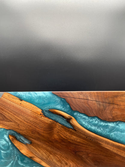 12" x 20" Black Walnut Wood & Turquoise Epoxy Resin River Charcuterie Board