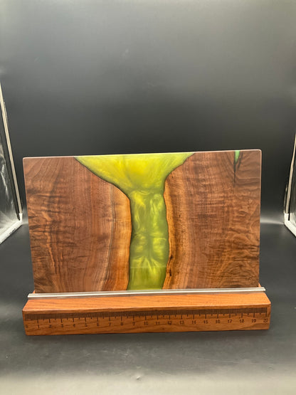 12" x 20" Black Walnut Wood & Green Epoxy Resin River CB