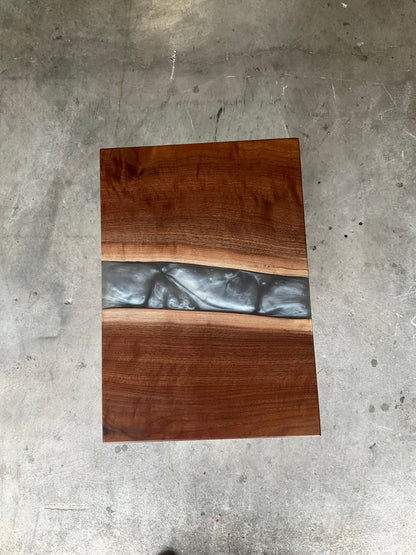Black Walnut C-Table with Dolphin Grey River