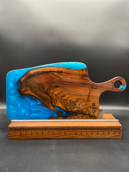 Handled Blue Epoxy and Black Walnut Charcuterie Board