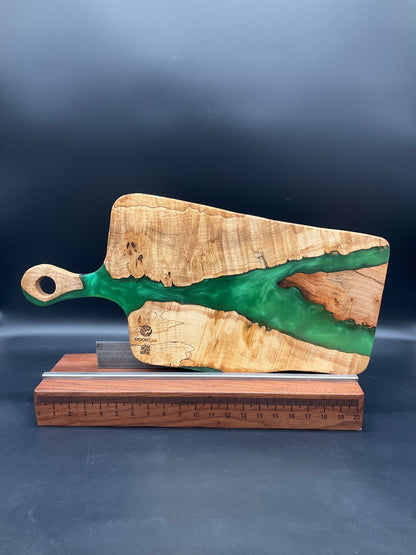 Handled Green Epoxy and Spalted Maple Hardwood Charcuterie Board