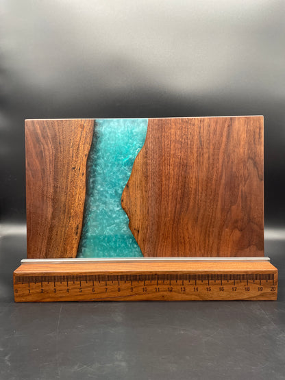 12" x 20" Black Walnut Wood & Turquoise Epoxy Resin River Charcuterie Board