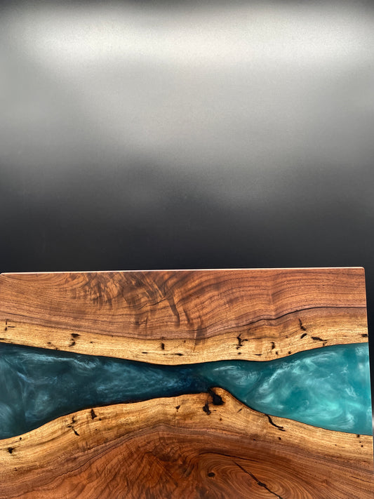 12" x 20" Black Walnut Wood & Turquoise Epoxy Resin River Charcuterie Board