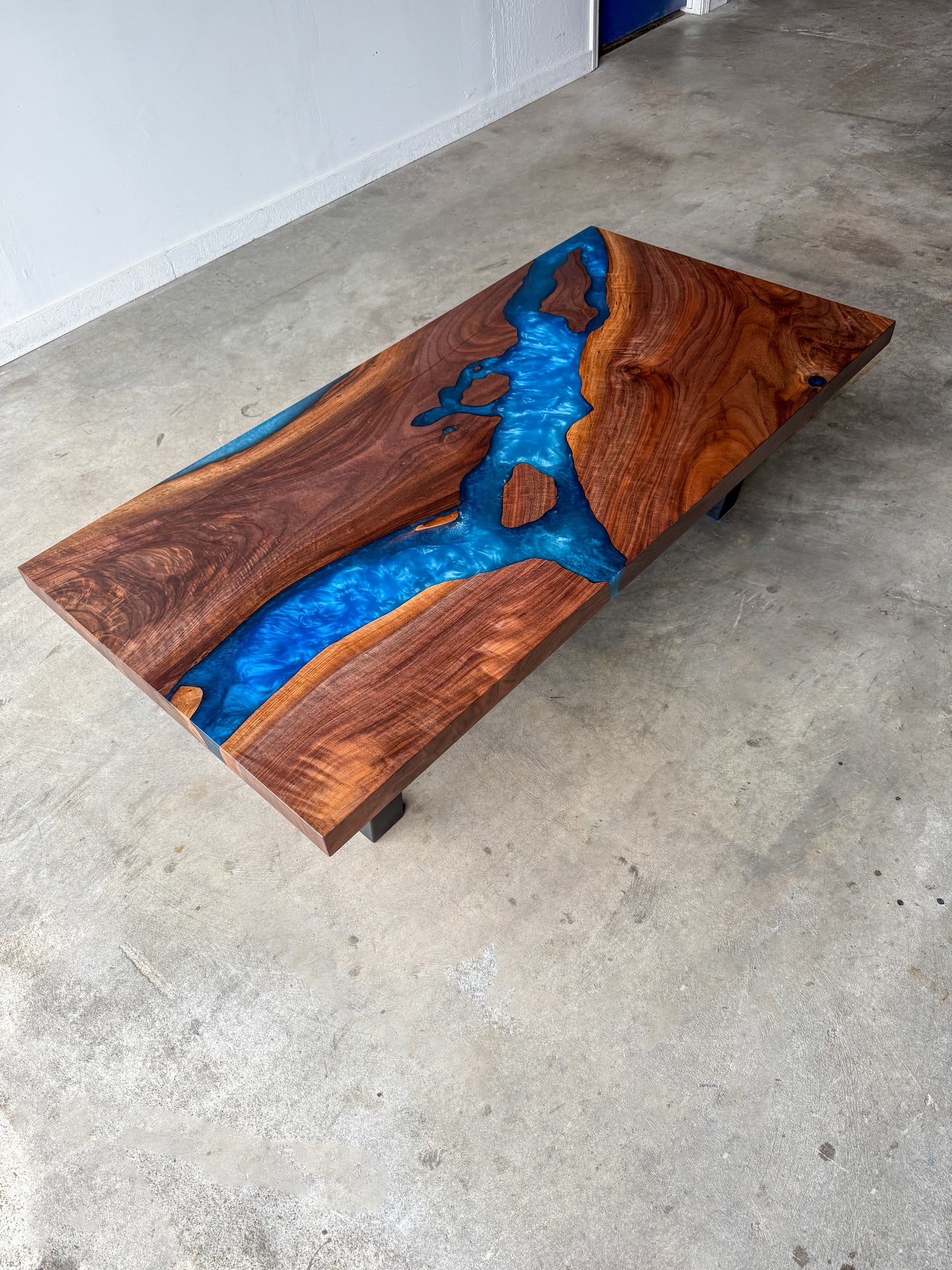 Black Walnut Multi-Blue Epoxy Resin Coffee Table