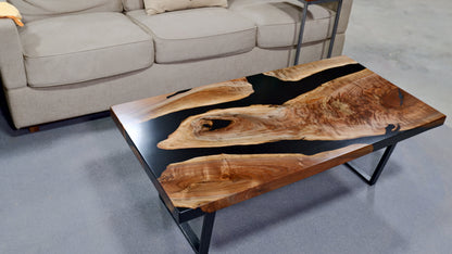 Black Walnut Coffee Table with Solid Black Epoxy