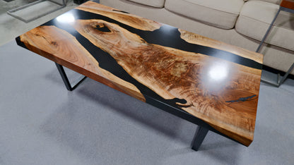 Black Walnut Coffee Table with Solid Black Epoxy