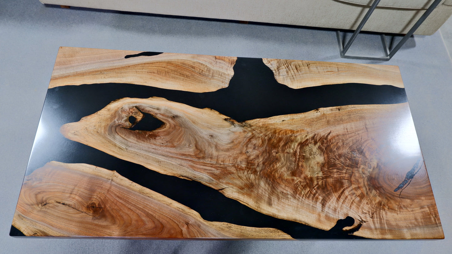 Black Walnut Coffee Table with Solid Black Epoxy