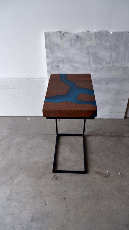 Black Walnut C-Table with Blue River