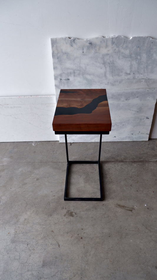 Black Walnut C-Table with Black River