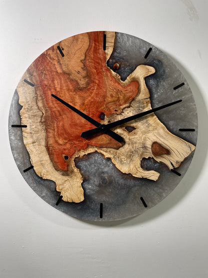 Carob Encased Round Wall Clock with Dolphin Grey Epoxy