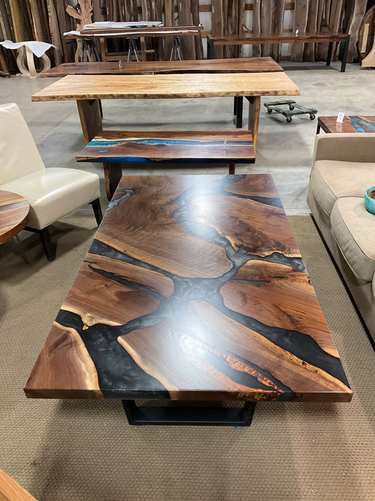 Black Walnut and Multi-Grey Epoxy River Coffee Table