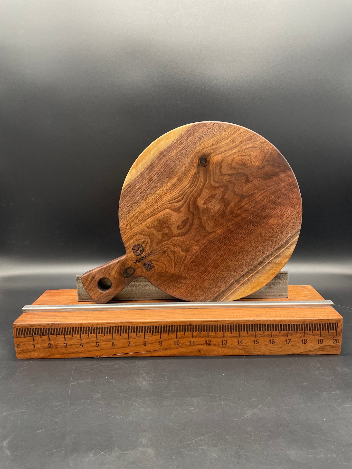 12" Round Handled Black Walnut Hardwood Charcuterie Board