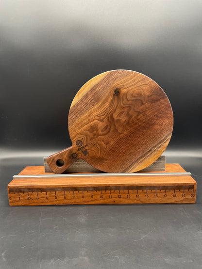 12" Round Handled Black Walnut Hardwood Charcuterie Board