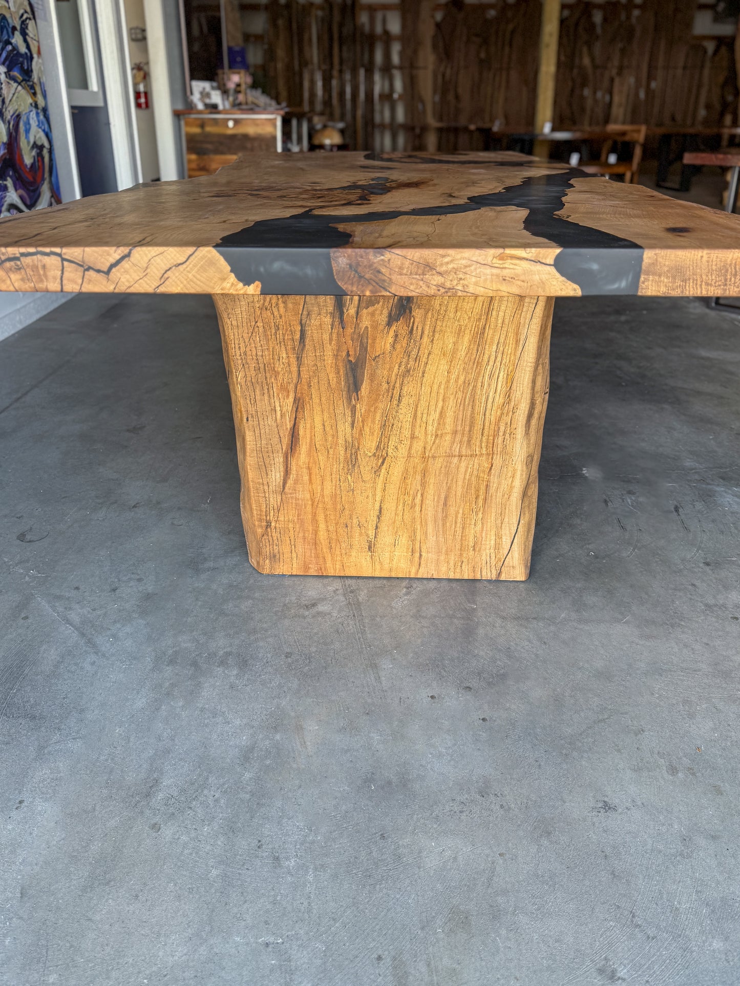 Spalted Maple Live Edge Dining Table with Multi-Grey Resin