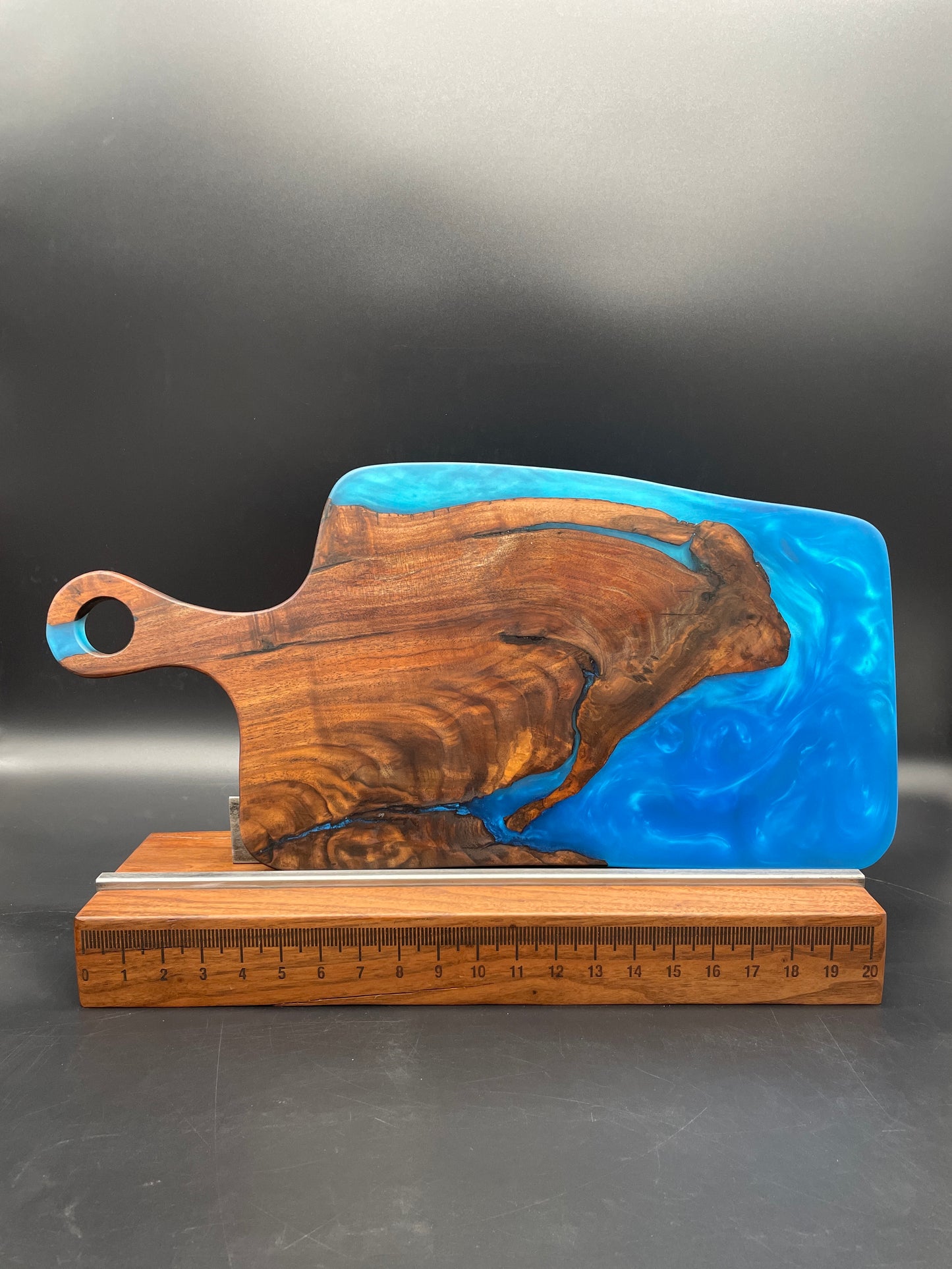 Handled Blue Epoxy Encasement and Black Walnut Charcuterie Board