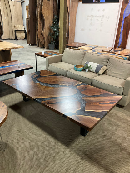 Black Walnut and Multi-Grey Epoxy River Coffee Table