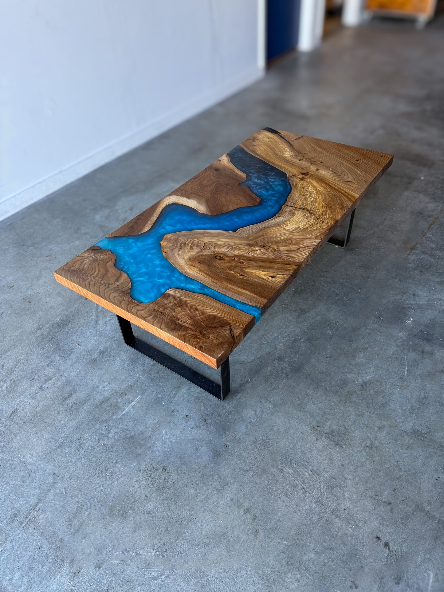 American Elm Multi-Blue Epoxy Resin Coffee Table