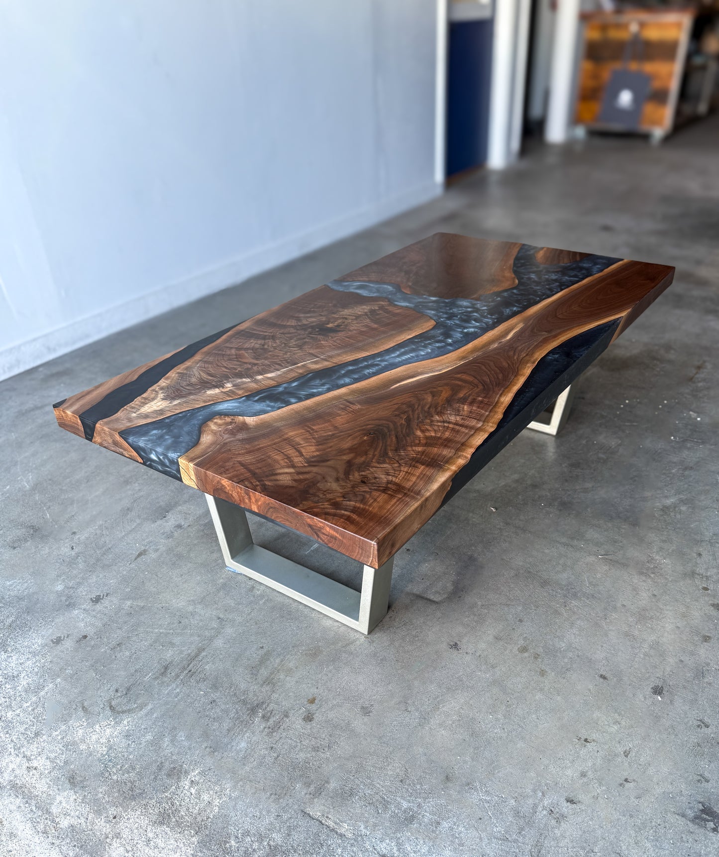 Black Walnut Platinum and Caviar Epoxy Resin Coffee Table