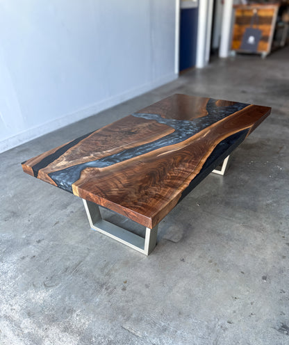 Black Walnut Platinum and Caviar Epoxy Resin Coffee Table