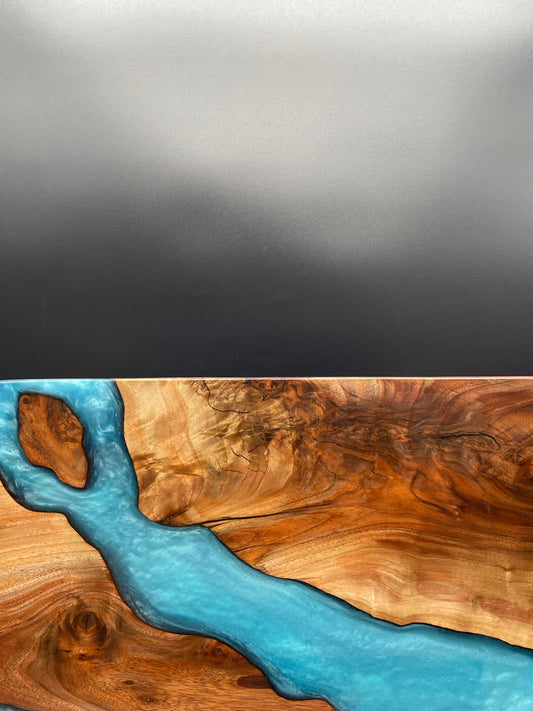 12" x 20" Black Walnut Wood & Turquoise Epoxy Resin River Charcuterie Board