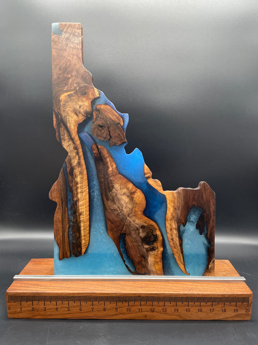 14" x 22" Handmade Black Walnut Hardwood with Multi-Blue Epoxy Resin River Idaho Charcuterie Board