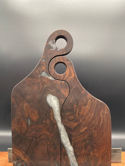 Handled Grey Epoxy and Black Walnut Charcuterie Board Nesting Set