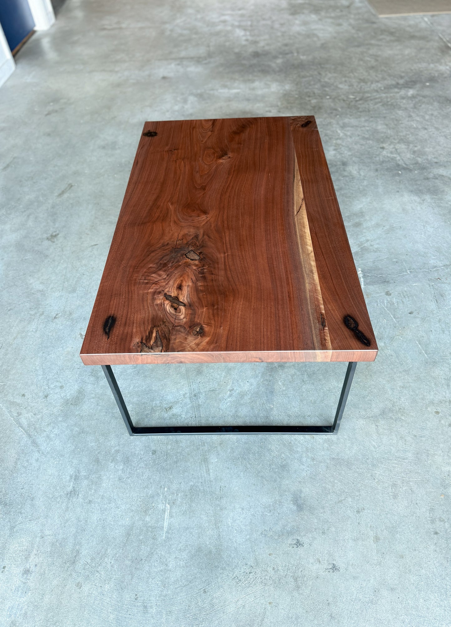 Walnut Coffee Table with Black Metal Base