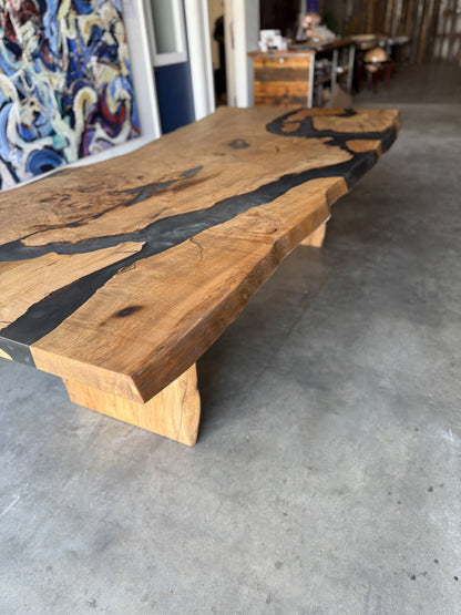 Spalted Maple Live Edge Dining Table with Multi-Grey Resin