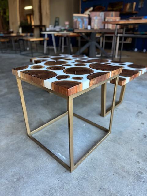 Black Walnut Rounds & Solid White Epoxy Side Table