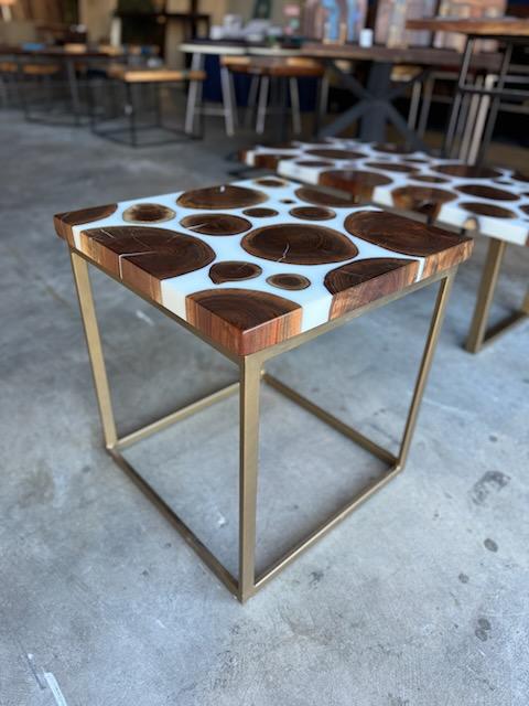Black Walnut Rounds & Solid White Epoxy Side Table