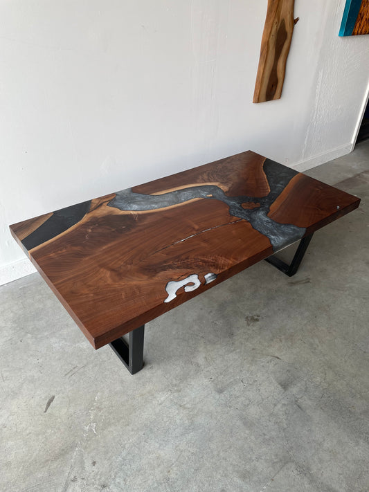 Black Walnut Multi-Grey Epoxy Resin Coffee Table