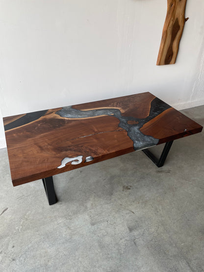 Black Walnut Multi-Grey Epoxy Resin Coffee Table