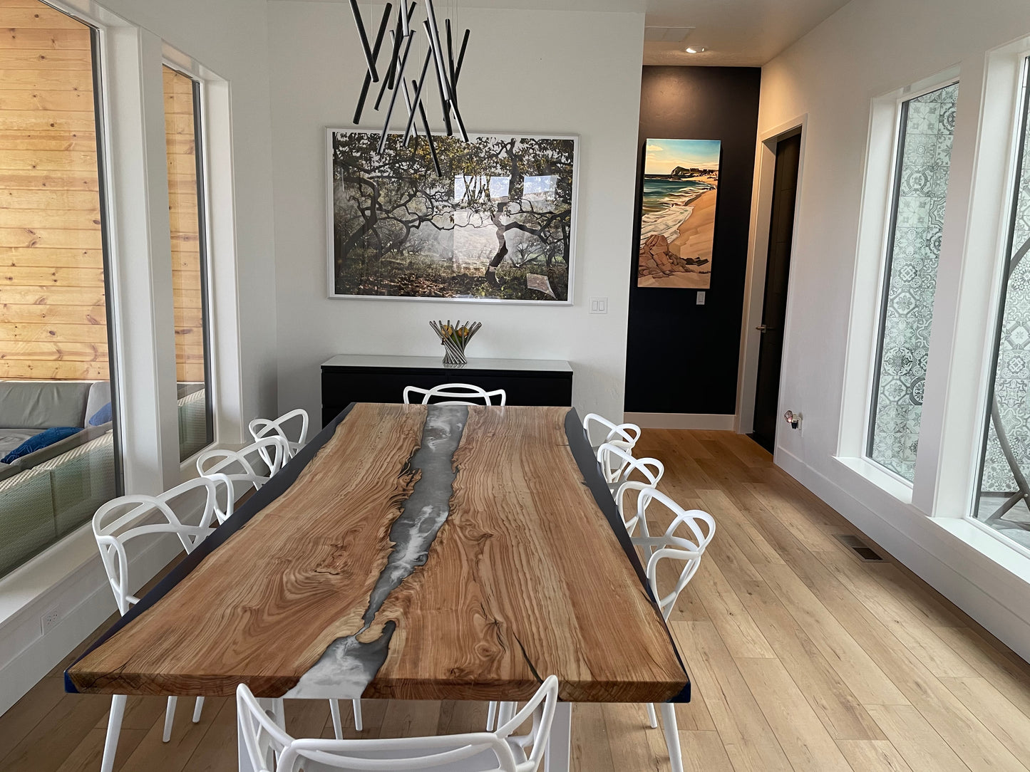 Customizable American Elm (or similar) and Epoxy River Dining Table