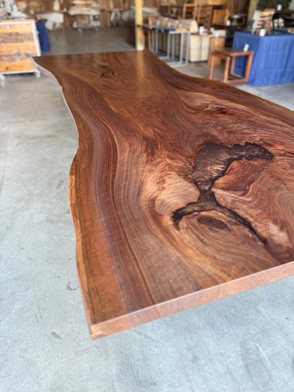 Black Walnut Slab Dining Table With Espresso Resin Fills