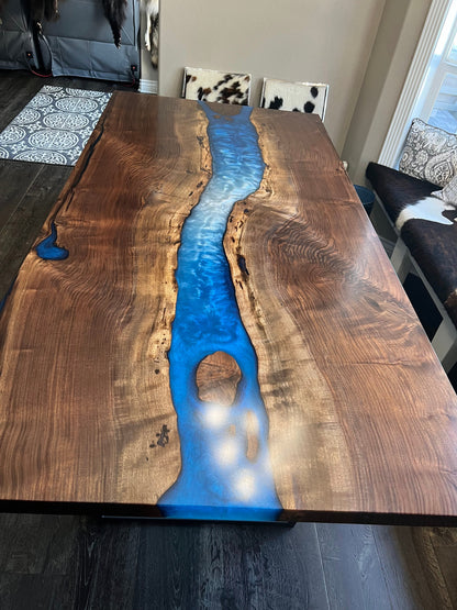 Customizable Hand-made Wood & Epoxy Resin River Dining Table