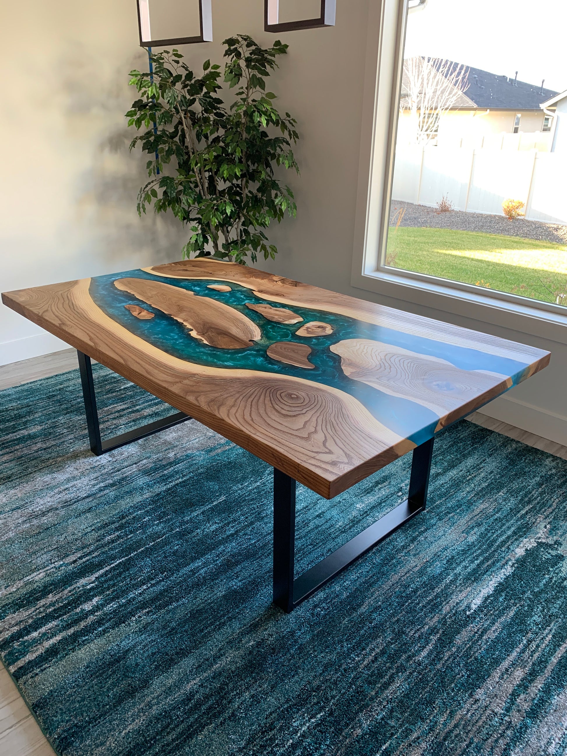 Customizable American Elm (or similar) and Epoxy River Dining Table