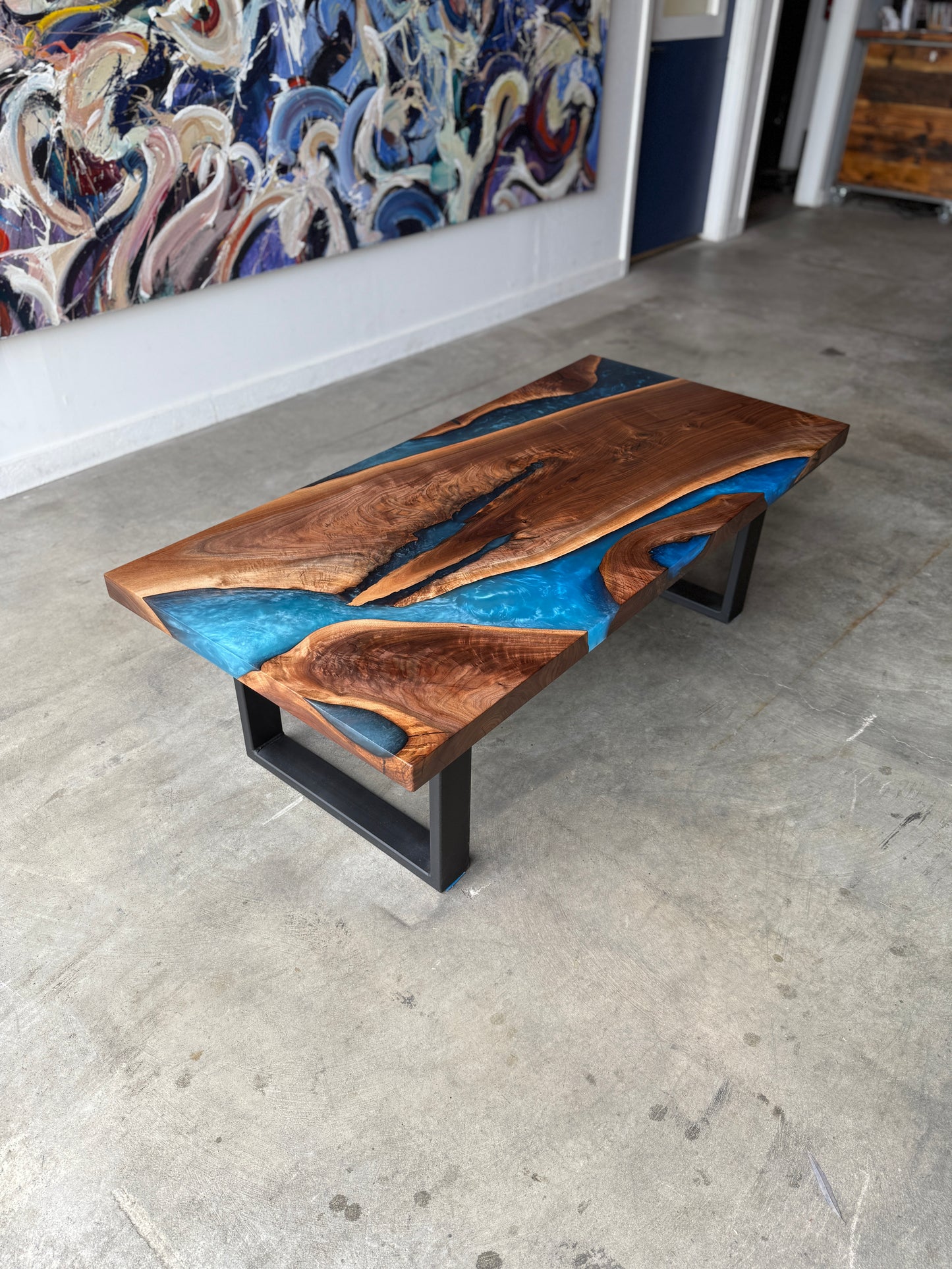 Black Walnut Multi-Blue Epoxy Resin Coffee Table