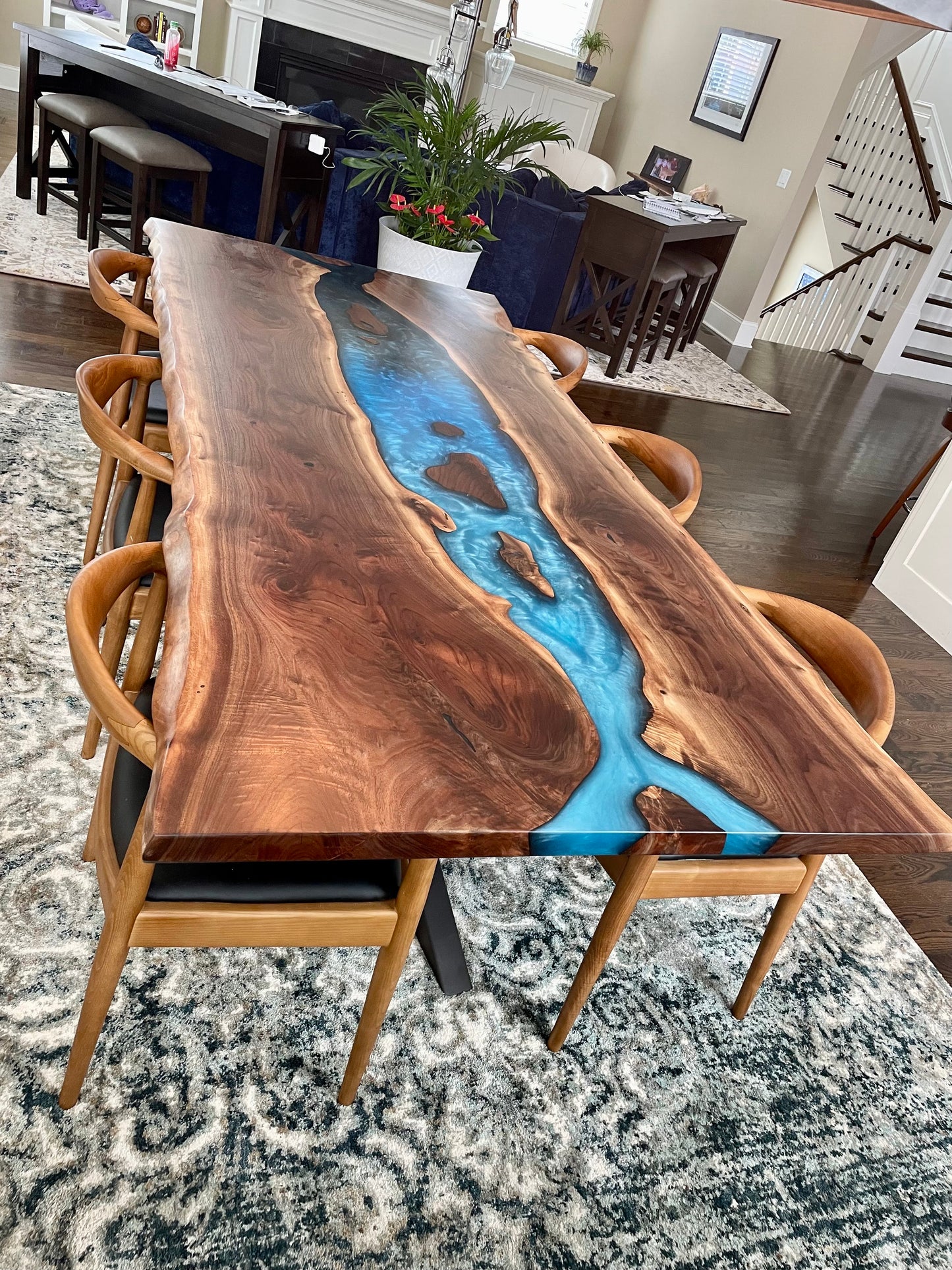 Customizable American Elm (or similar) and Epoxy River Dining Table