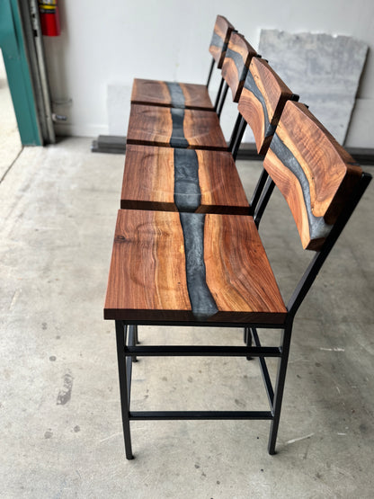 Custom Black Walnut & Grey Epoxy Resin Bar Stool