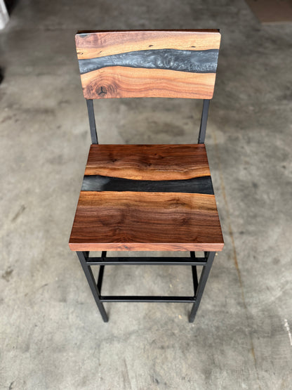 Custom Black Walnut & Grey Epoxy Resin Bar Stool