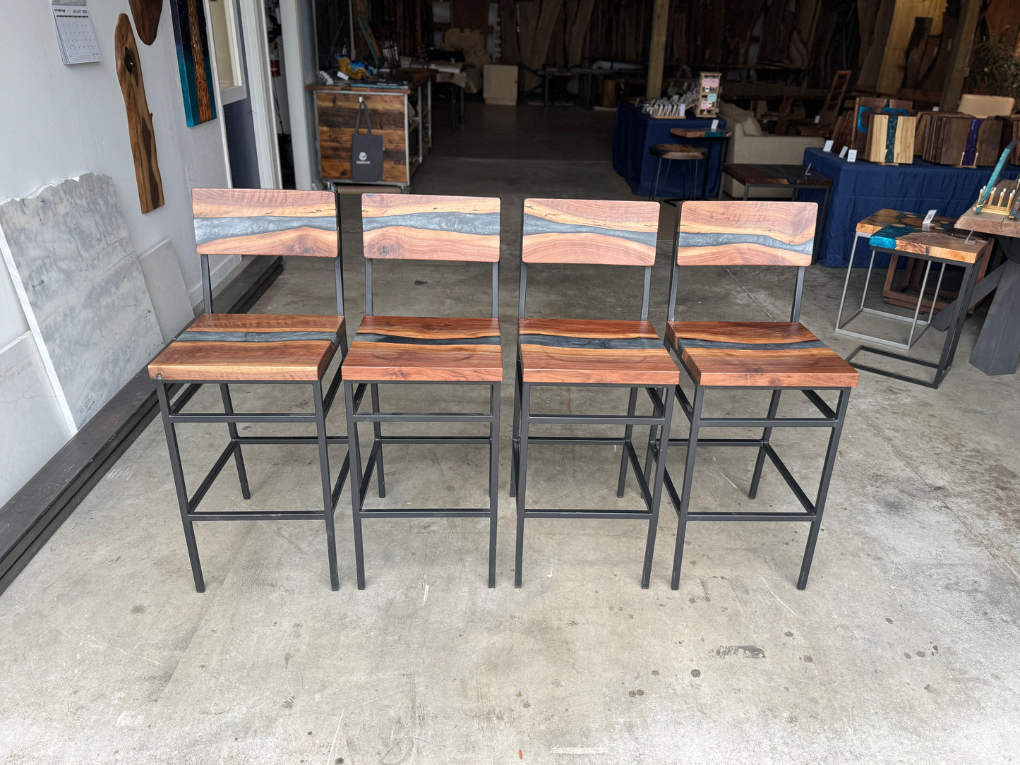 Custom Black Walnut & Grey Epoxy Resin Bar Stool