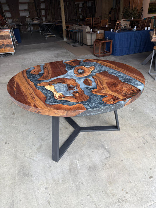 Black Walnut Grey Resin River Round Dining Table