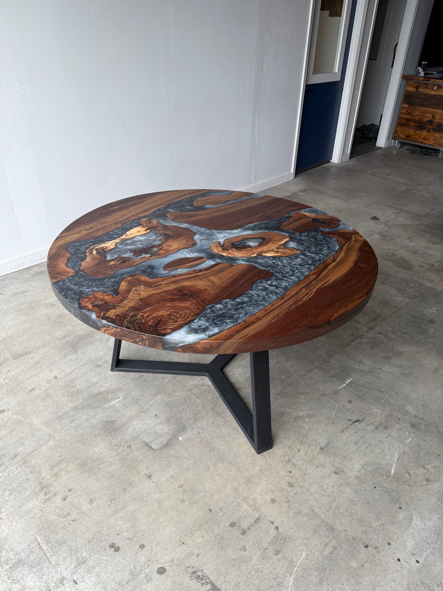 Black Walnut Grey Resin River Round Dining Table