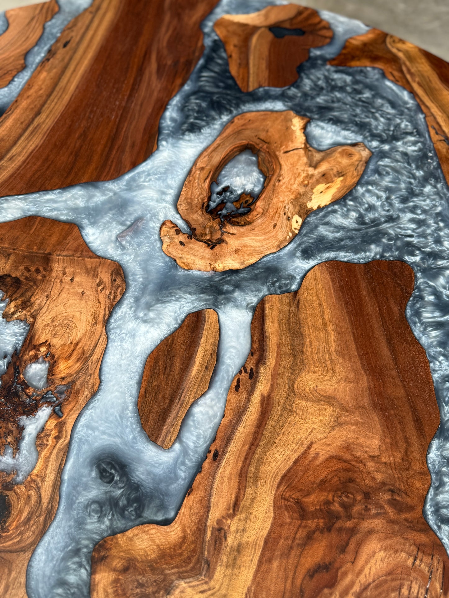Black Walnut Grey Resin River Round Dining Table