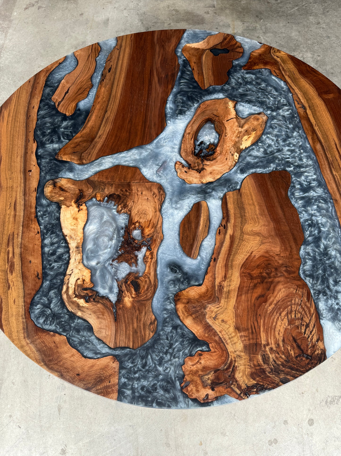 Black Walnut Grey Resin River Round Dining Table