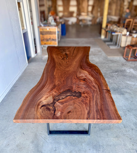 Black Walnut Slab Dining Table With Espresso Resin Fills