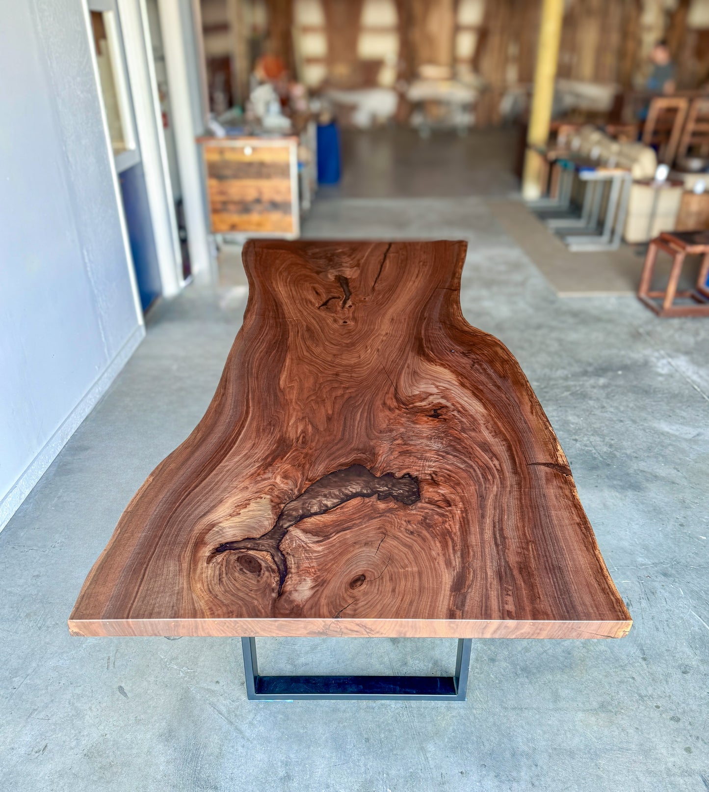 Black Walnut Slab Dining Table With Espresso Resin Fills