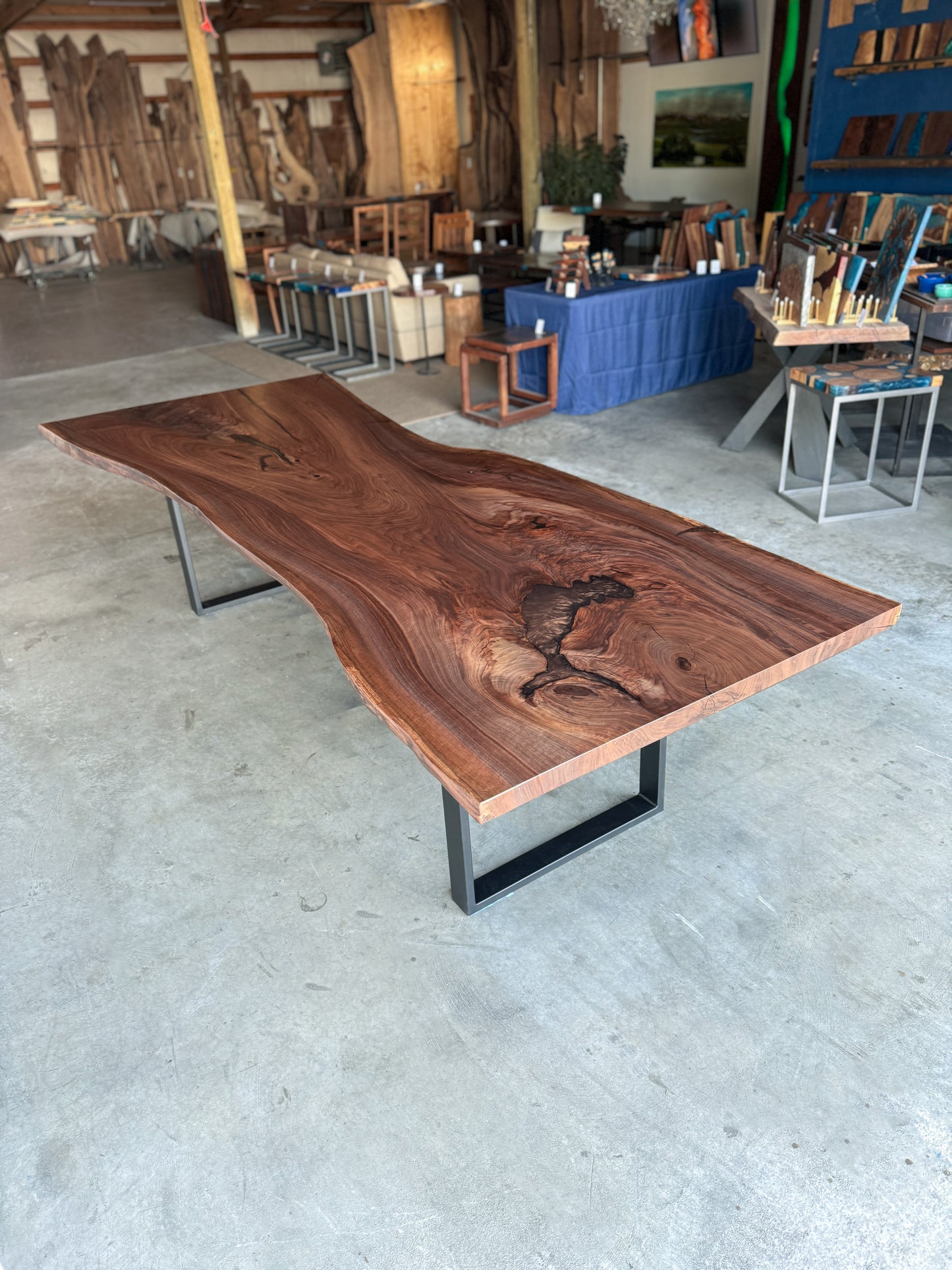 Black Walnut Slab Dining Table With Espresso Resin Fills