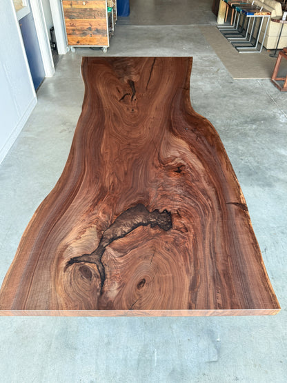 Black Walnut Slab Dining Table With Espresso Resin Fills